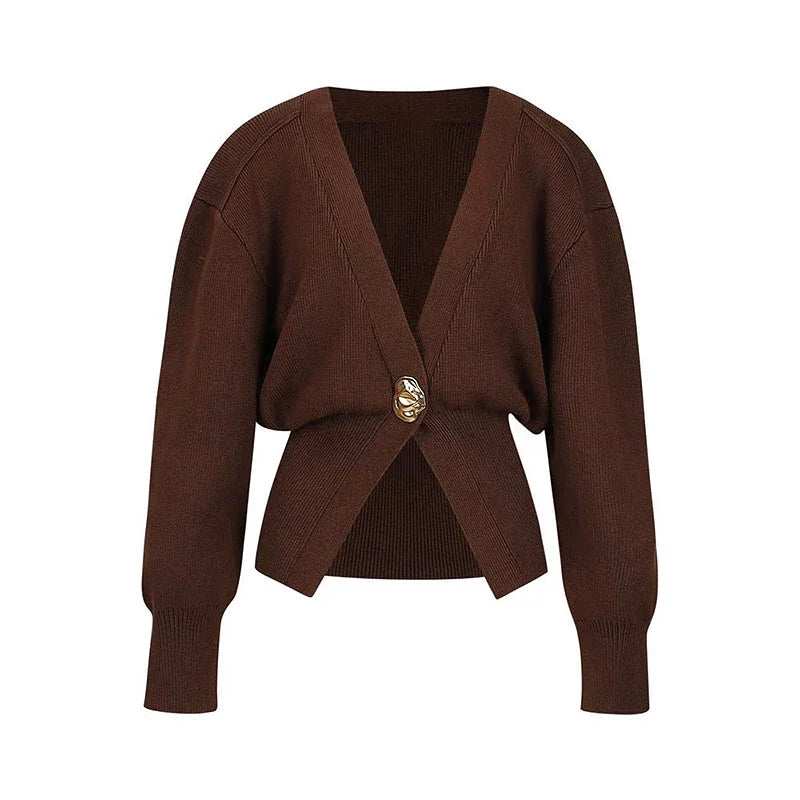 Strickjacke mit Ein-Knopf-Verschluss & V-Ausschnitt