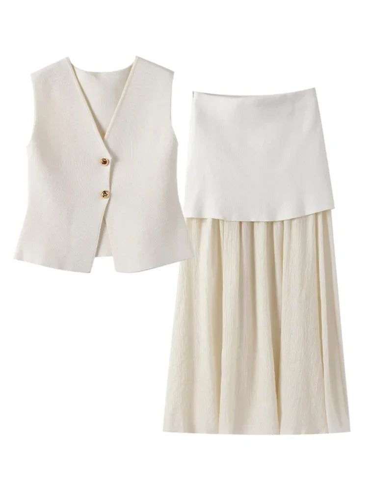 2-teiliges Strickset – Ärmelloses Top & knöchellanger Rock