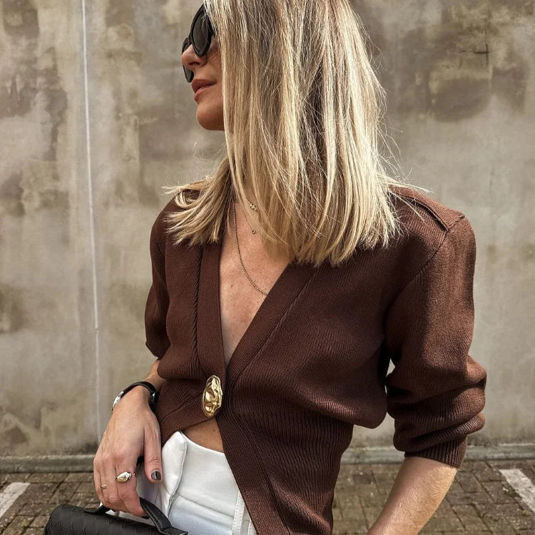 Strickjacke mit Ein-Knopf-Verschluss & V-Ausschnitt