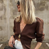 Strickjacke mit Ein-Knopf-Verschluss & V-Ausschnitt