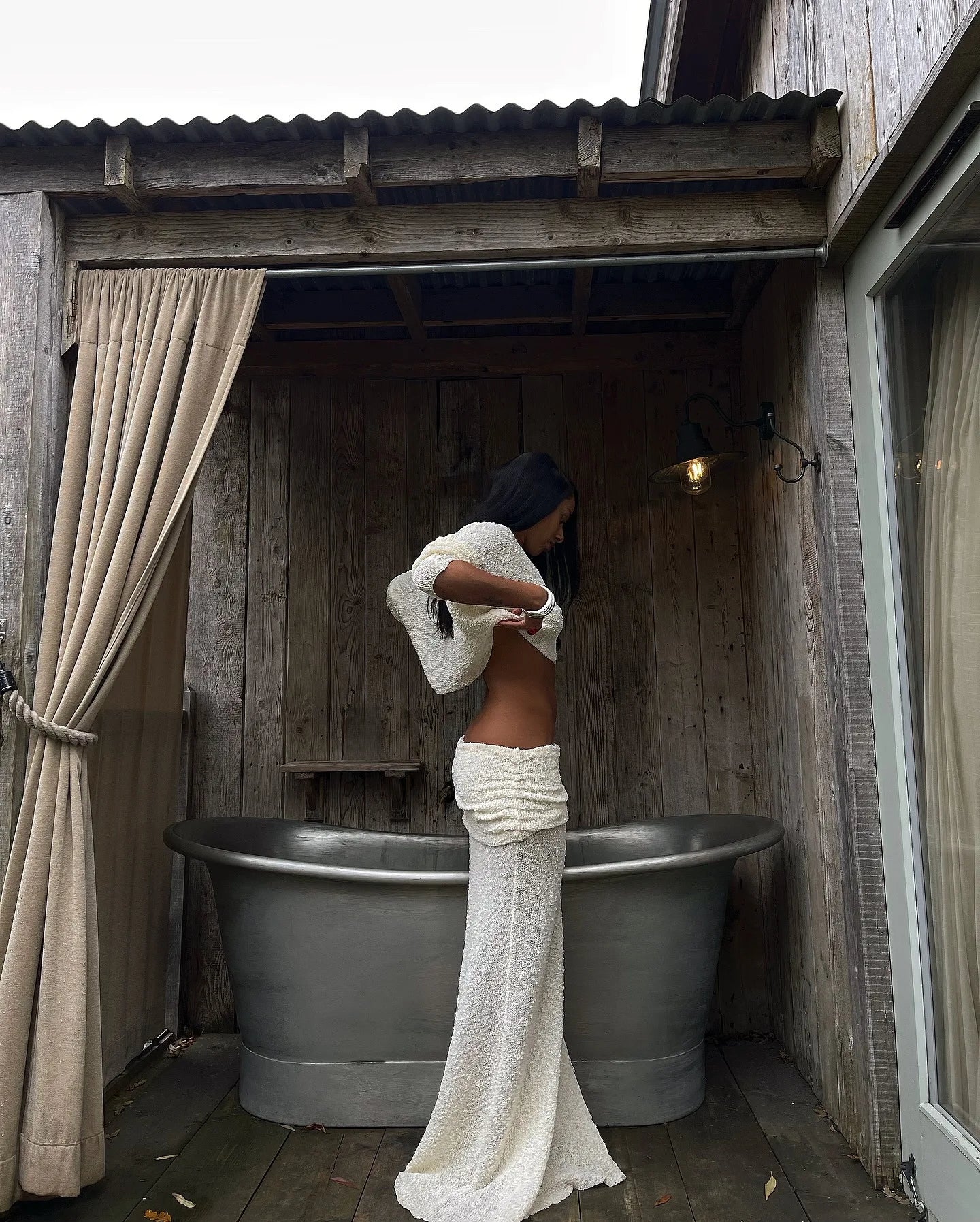 Strick-Strandset – Langarm-Top & Maxi-Rock