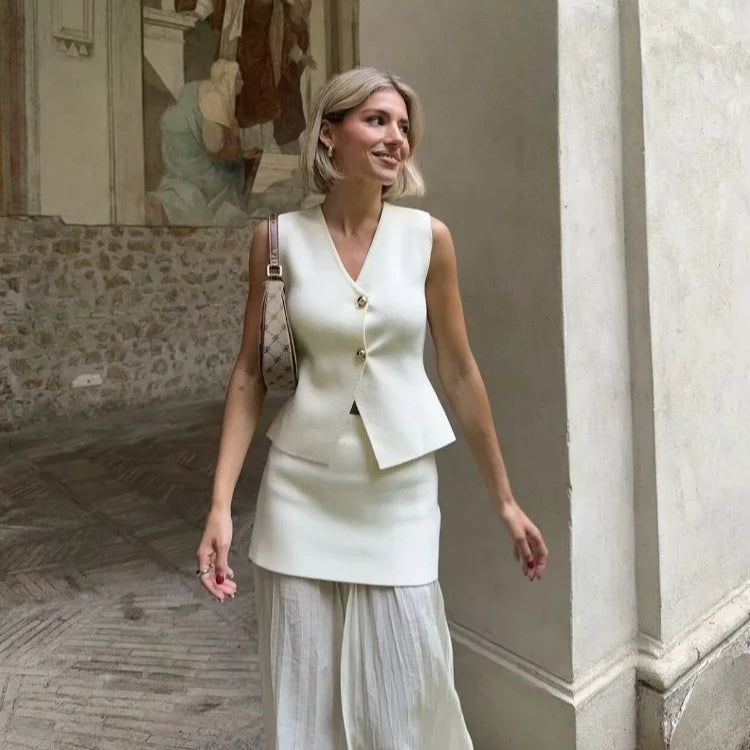 2-teiliges Strickset – Ärmelloses Top & knöchellanger Rock