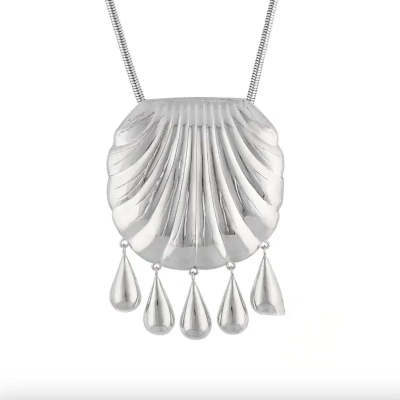 Metallisches Muschel Halskette mit Tropfenanhänger