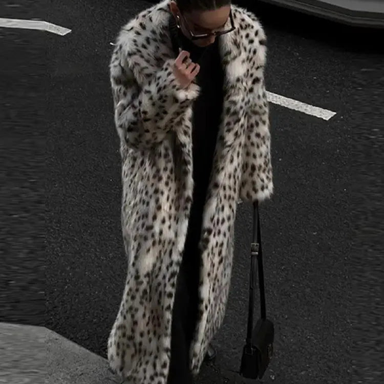 Vintage Leopard Print Kunstpelz Mantel