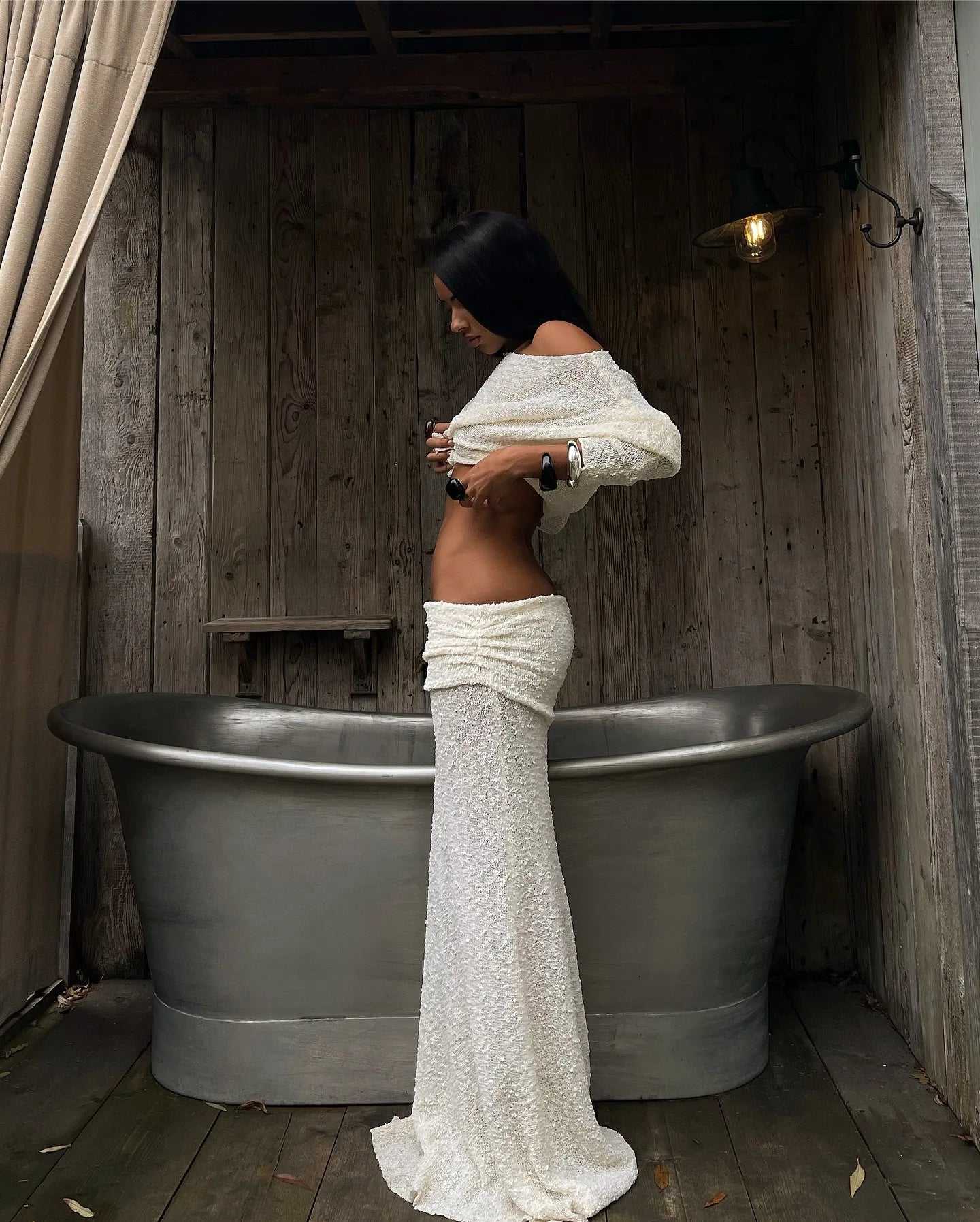 Strick-Strandset – Langarm-Top & Maxi-Rock